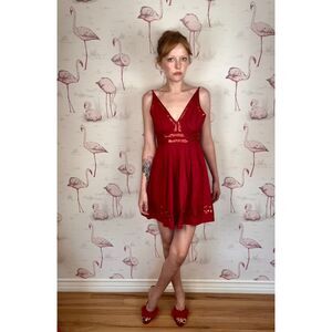 Vintage Red Sequin Skater Skirt Mini Dress Size M